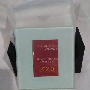 4 Sarah Peyton Home Glass Photo Coasters & Holder